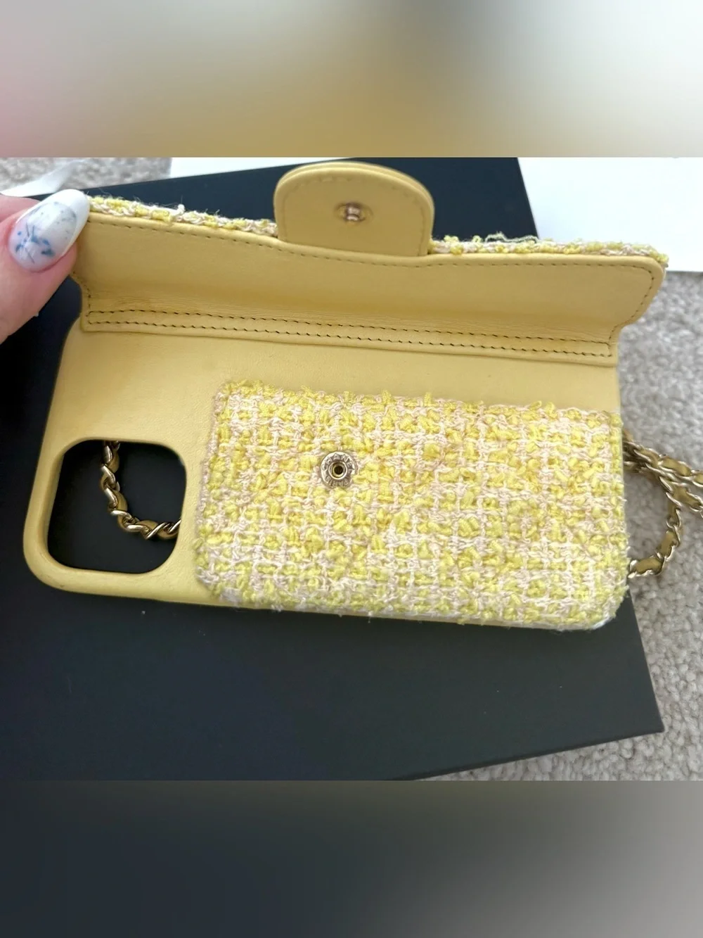 Chanel Pearl Crush Phone Case with Chain Quilted Tweed iPhone 13 Pro